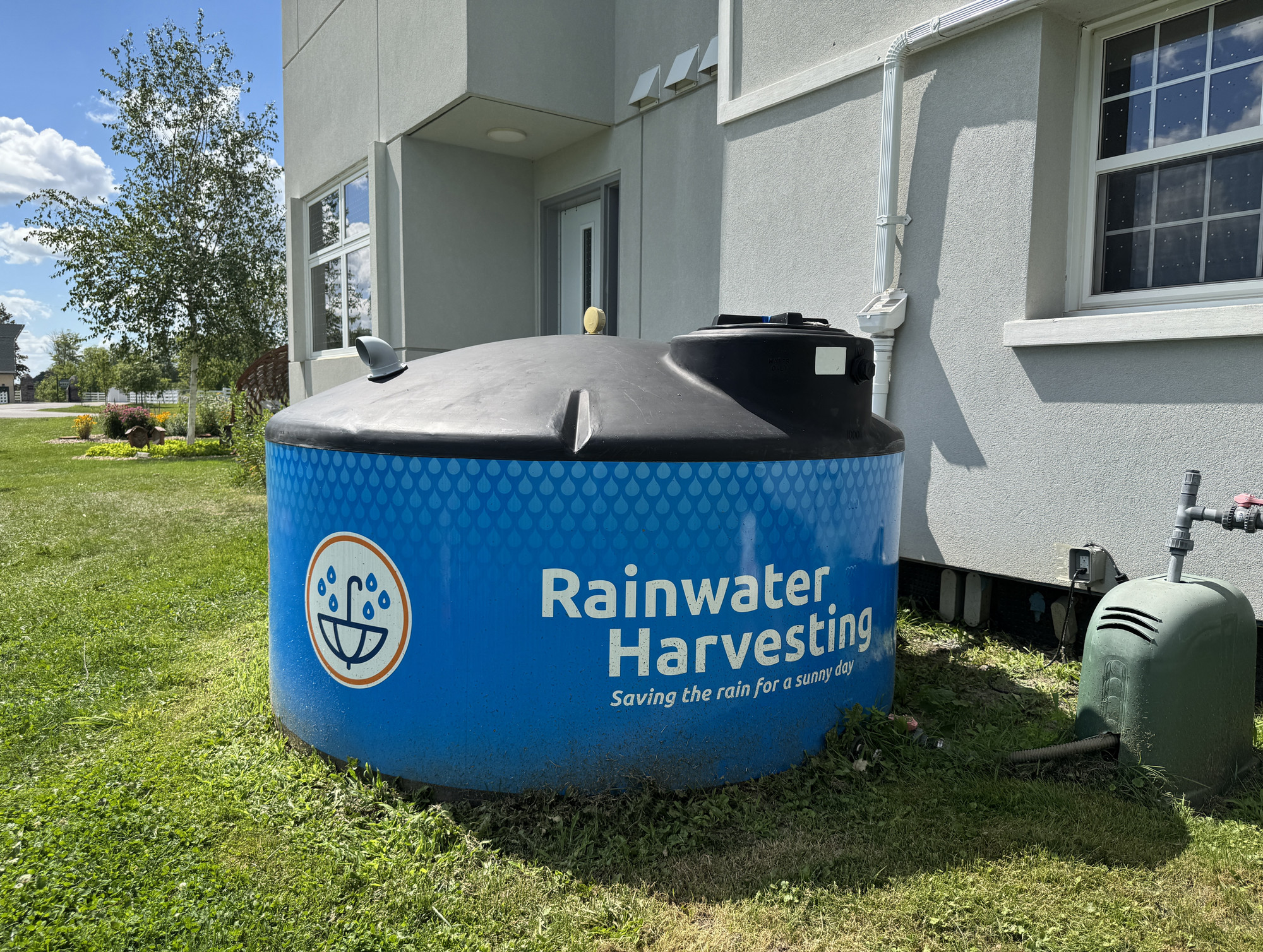 One of the rainwater barrels located at the Campus Farm.