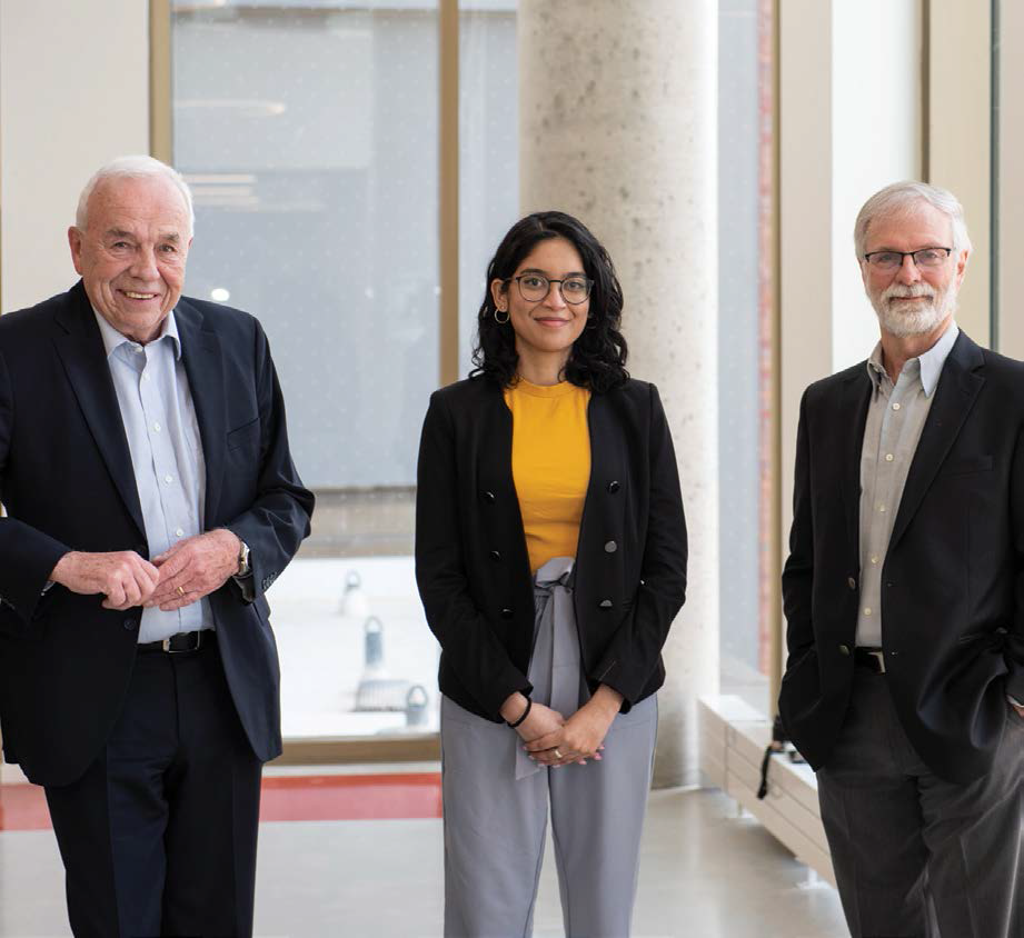 Ontario Graduate Scholarship recipient and Master of Applied Bioscience student, Urvi Pajankar (centre) with the Herman Kassinger Foundation’s Directors, Chris Roberts (left) and G. Charles S. Morison (right).