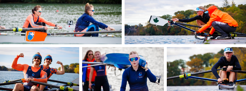 collage of rowing photos