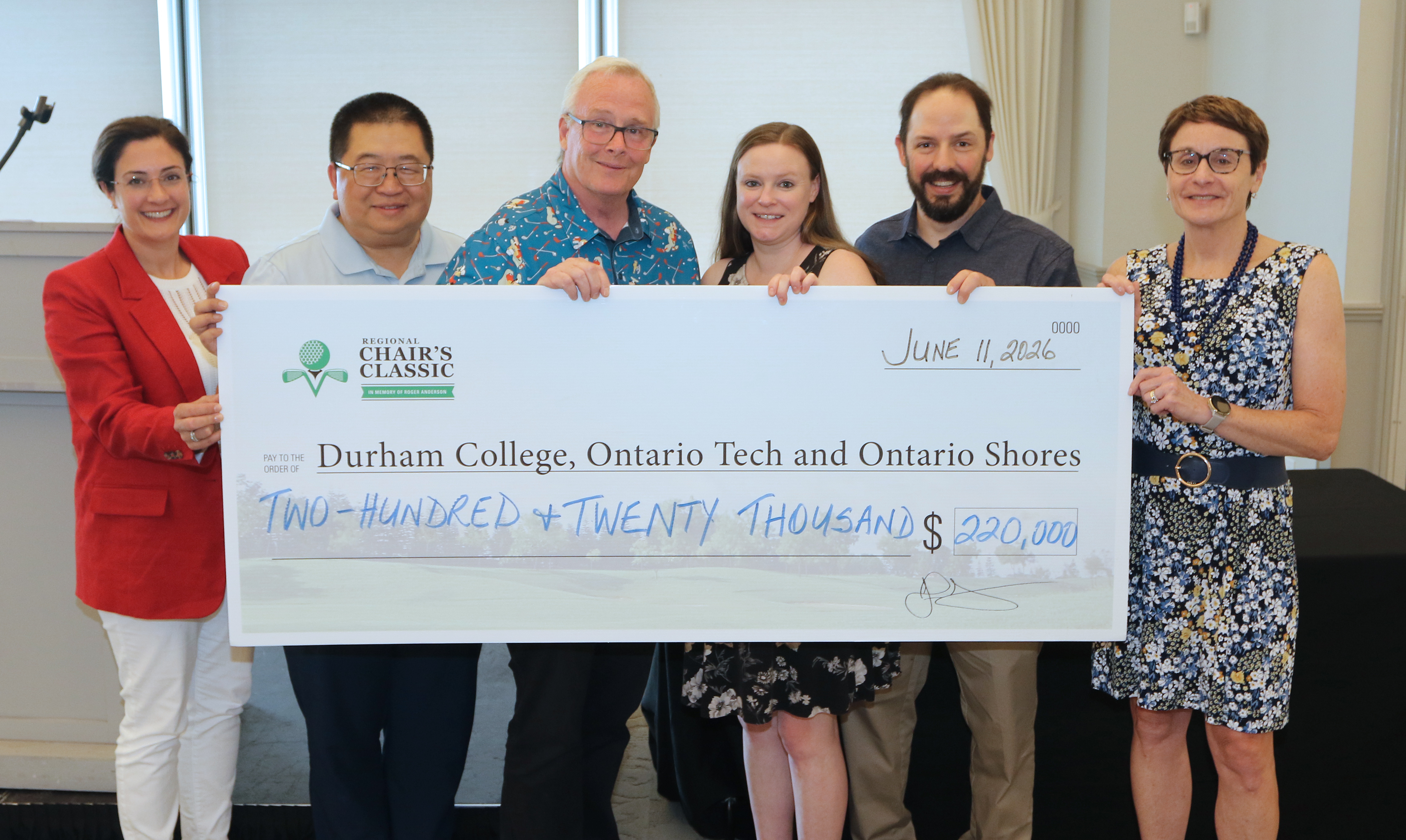  Christina Sorbara, Ontario Tech, Tech with a Conscience Campaign Chair; John Chen, President and CEO, Ontario Shores; John Henry, Durham Regional Chair; Sarah and Warren Anderson (Roger Anderson’s family); Elaine Popp, President, Durham College