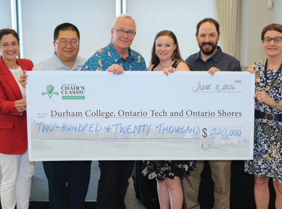 Christina Sorbara, Ontario Tech, Tech with a Conscience Campaign Chair; John Chen, President and CEO, Ontario Shores; John Henry, Durham Regional Chair; Sarah and Warren Anderson (Roger Anderson’s family); Elaine Popp, President, Durham College