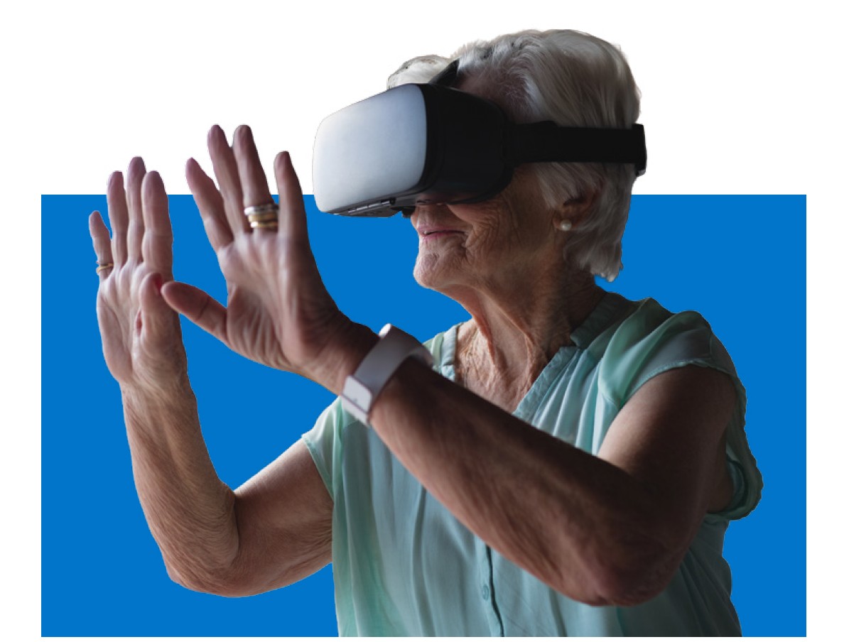 Woman wearing a virtual reality headset.