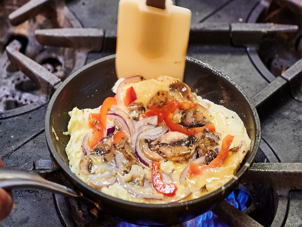 An omelet being made