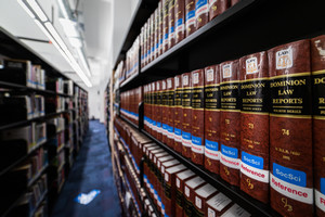 Books on the shelves in the library