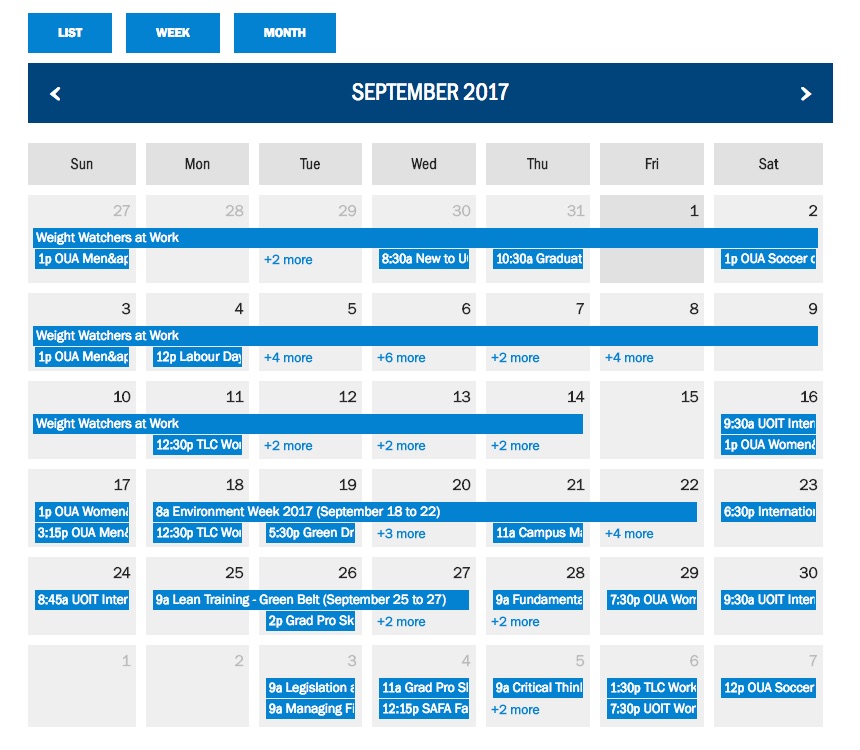 Diagram of embedded events calendar