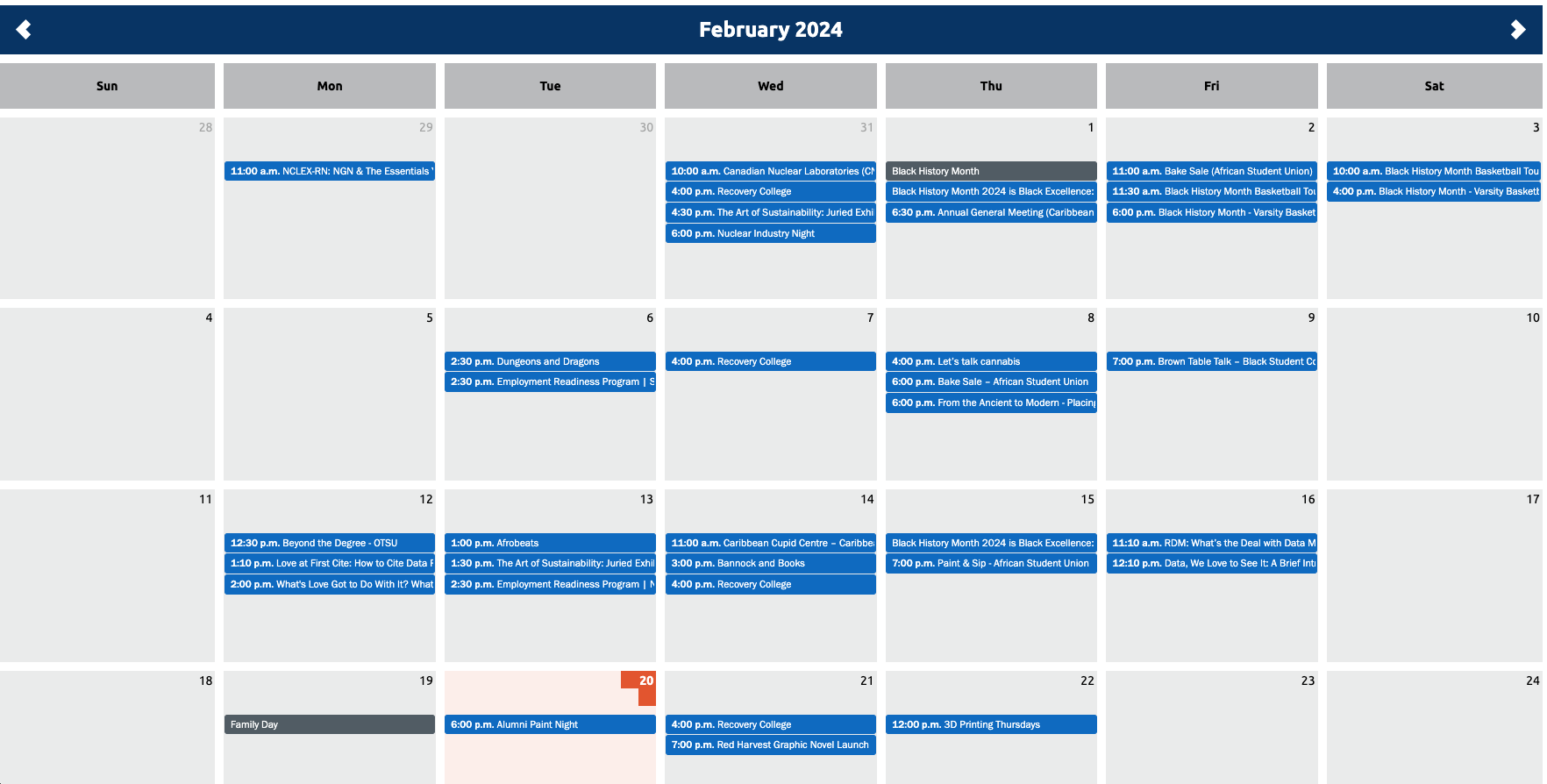 Diagram of embedded events calendar