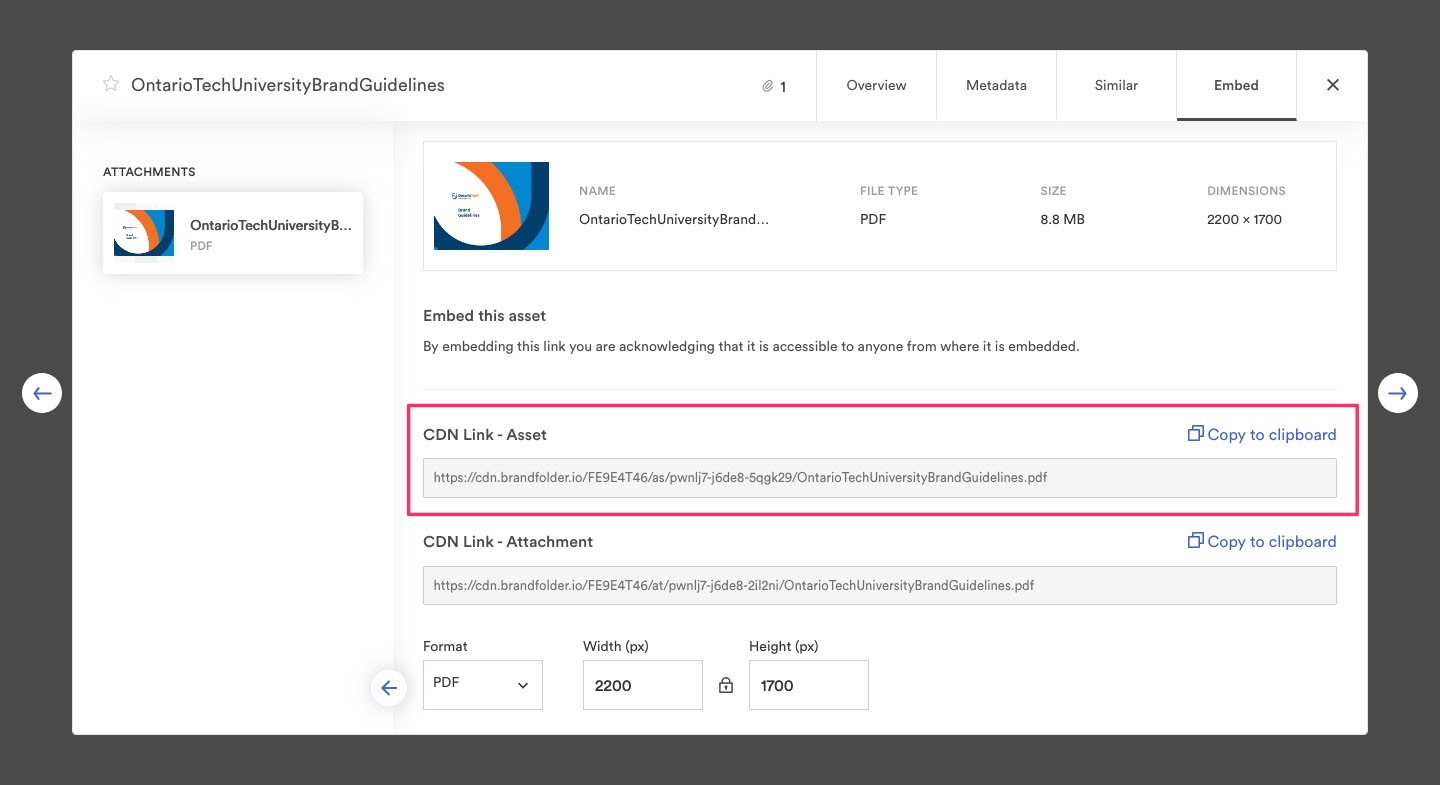 Copy the asset link