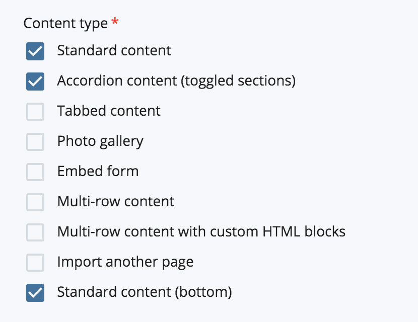 Multiple content types selected