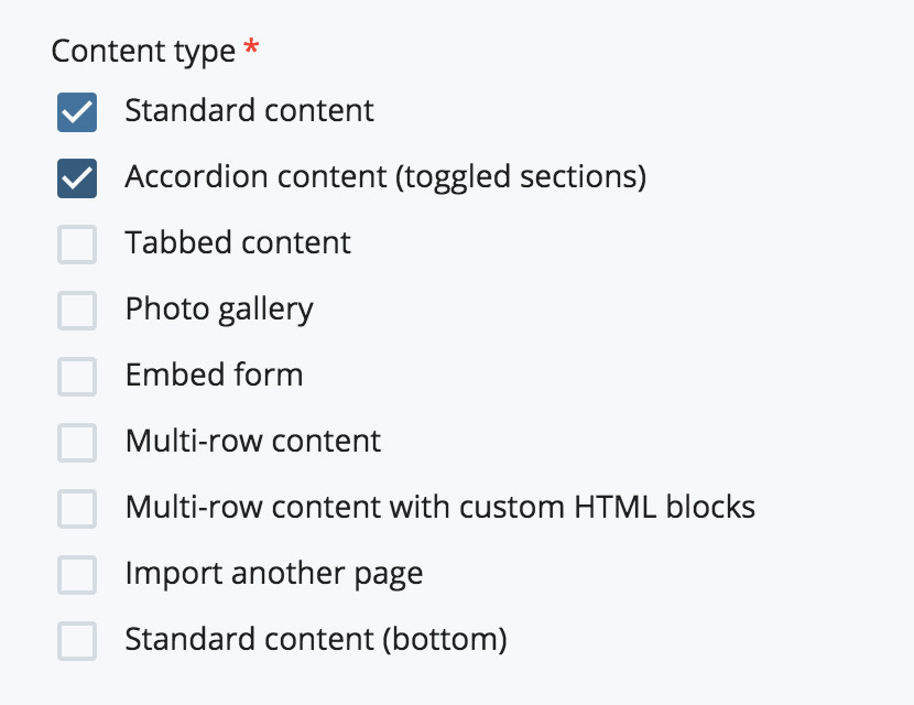 Multiple content types selected