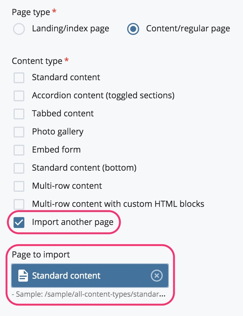 Import page screen shot