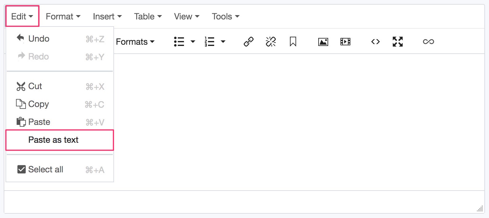 Screenshot of how to paste as plain text