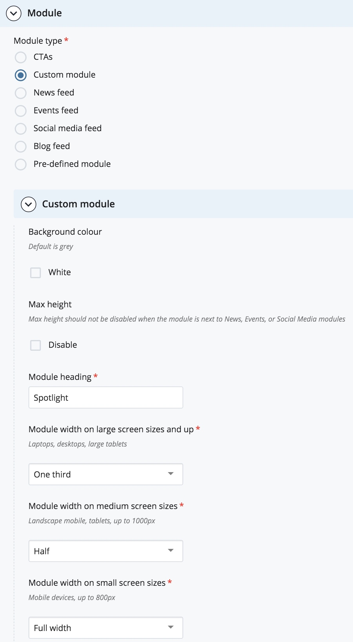 Video module settings in the CMS