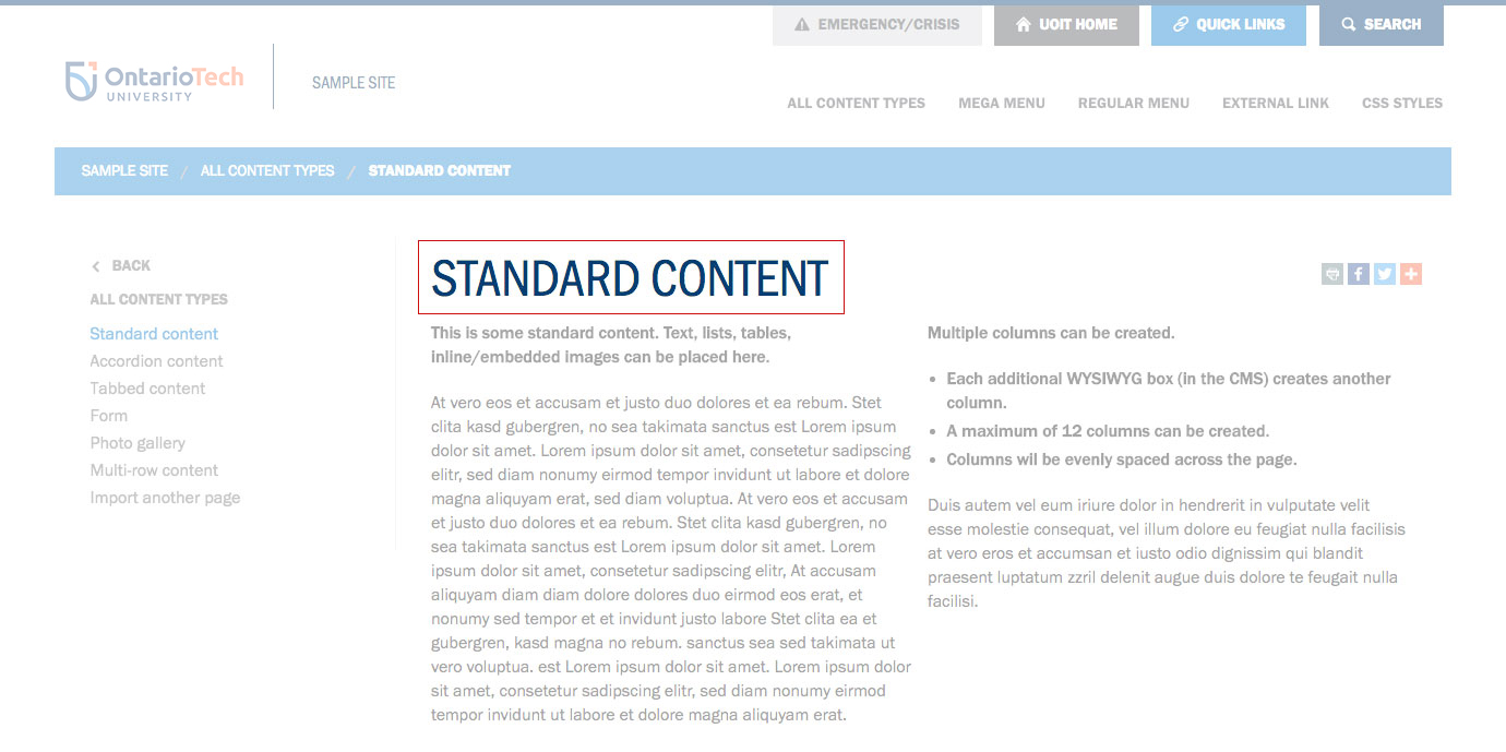 Screenshot: example of H1 page title