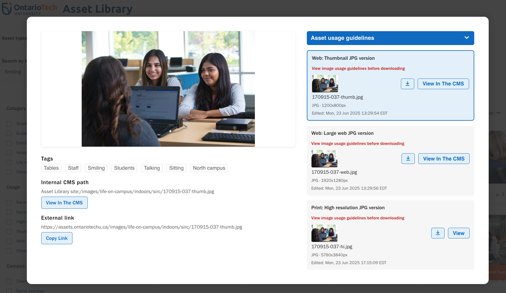 Asset Library multiple image versions feature