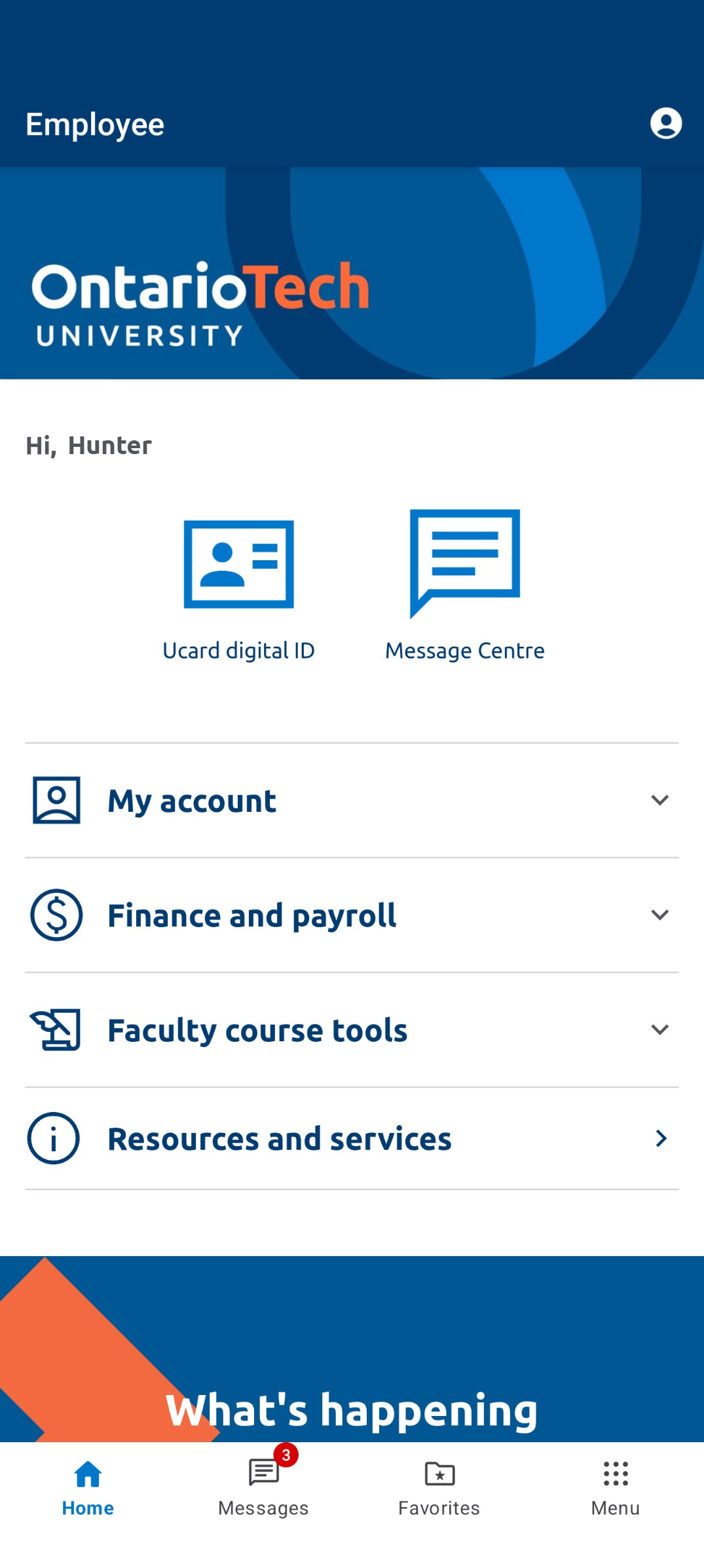 Screenshot of the 51 employee portal, displaying options for account management, finance, faculty tools, and resources.