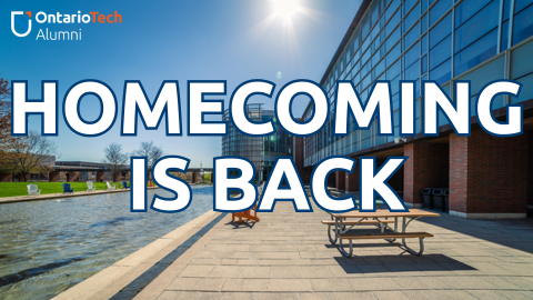 Graphic announcement for 鶹ý Alumni about the return of Homecoming.