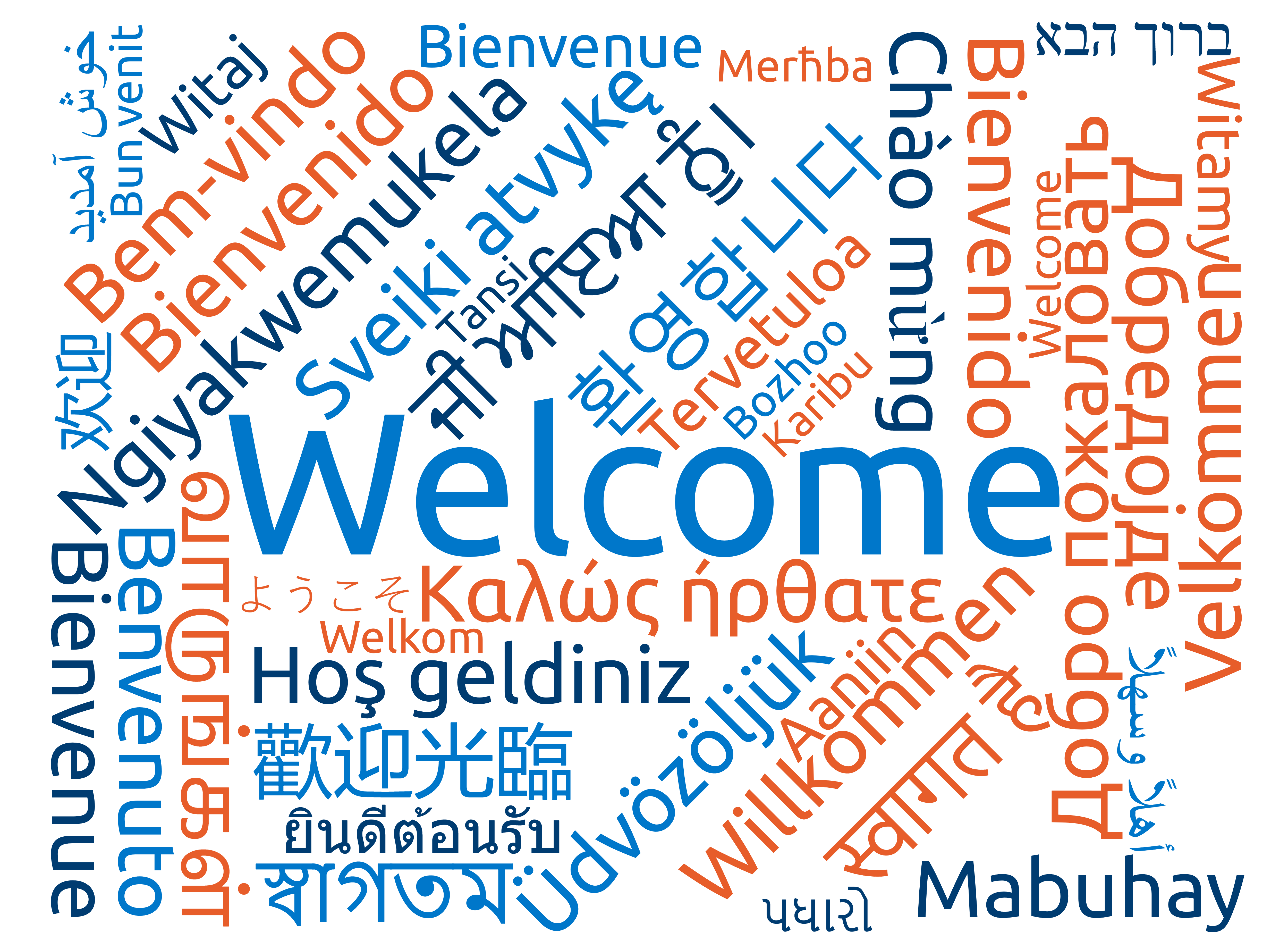  illustration of the word "Welcome" represented in multiple languages. 