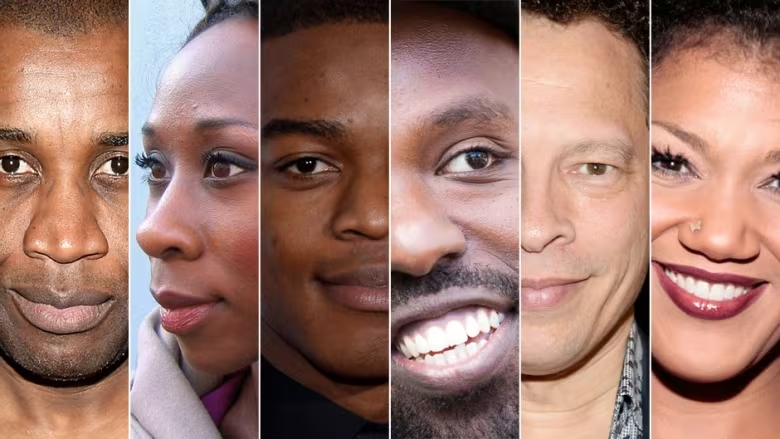 This composite shows famed Canadian culture-makers, from left to right: filmmaker Clément Virgo, novelist Esi Edugyan, actor Stephan James, musical artist Shad, author Lawrence Hill and soprano Measha Brueggergosman. 