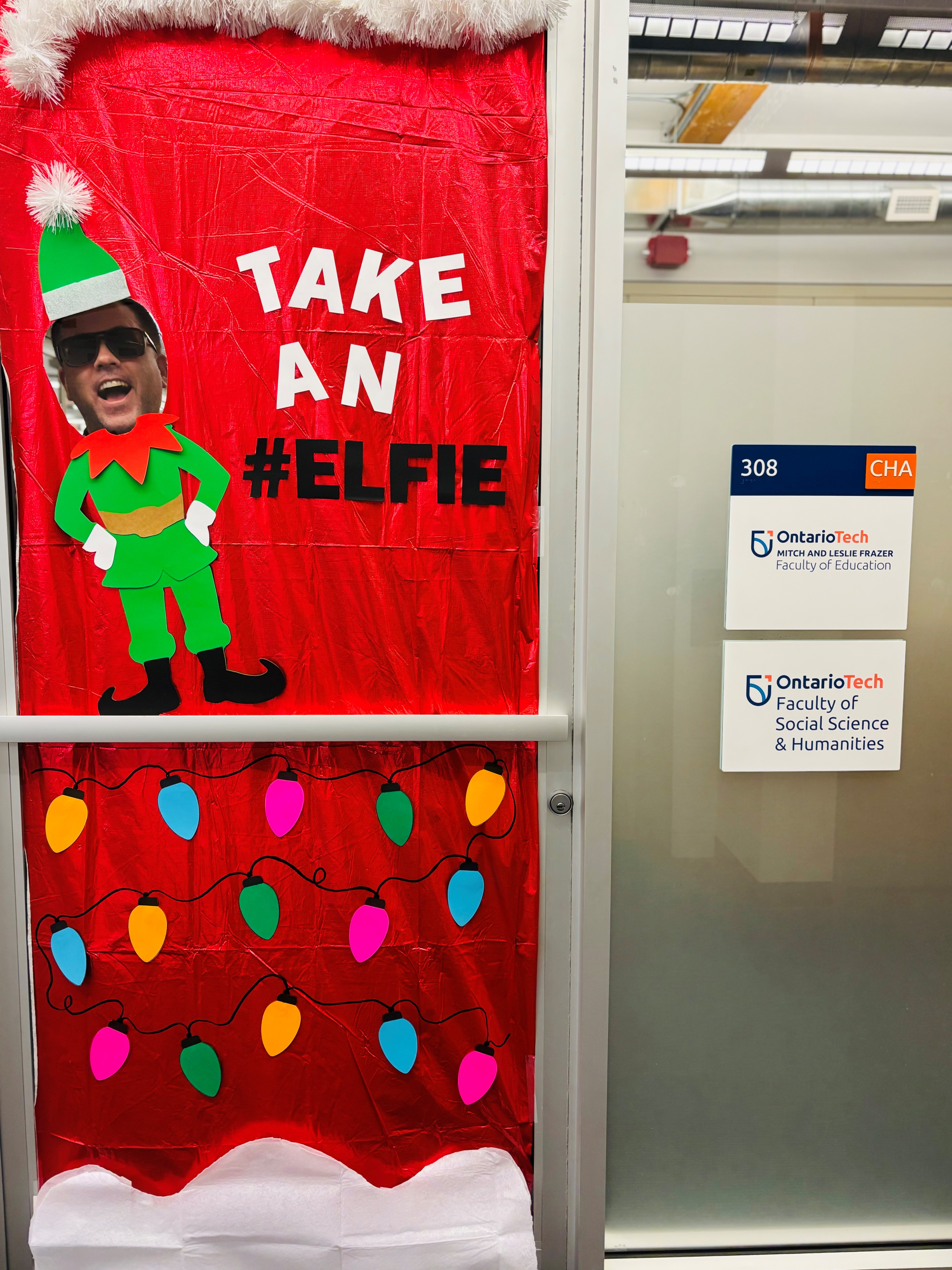 Office door decorated for the holidays