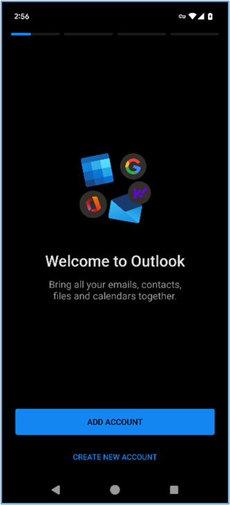 Welcome to Outlook sign in page with add account button.