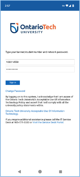 Ontario Tech Banner ID login page.