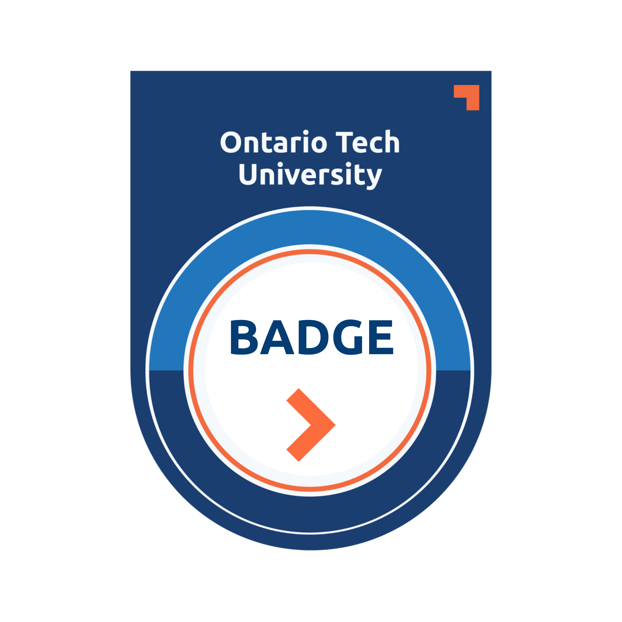 An illustration of a digital badge, with the  logo