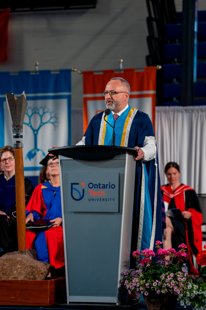 President Steven Murphy speaking at 鶹ý University's 2024 Spring Convocation.
