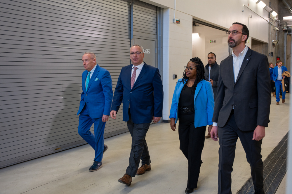 President Steven Murphy touring ACE with Lorne Coe, Parliamentary Assistant to the Premier; Patrice Barnes, Parliamentary Assistant to the Minister of Labour, Immigration, Training and Skills Development; and Nolan Quinn, Ontario Minister of Colleges and Universities. 