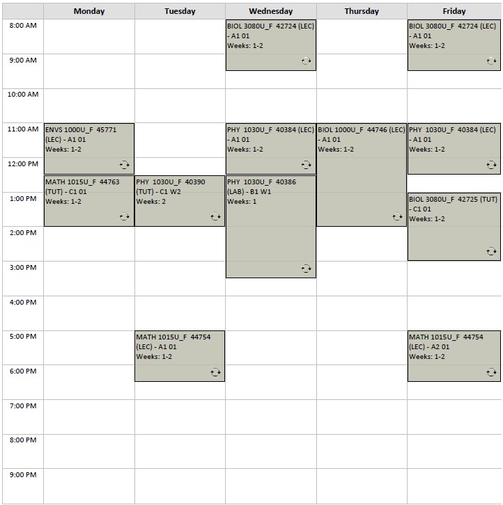 Fall Advanced Entry Biological Science Option A