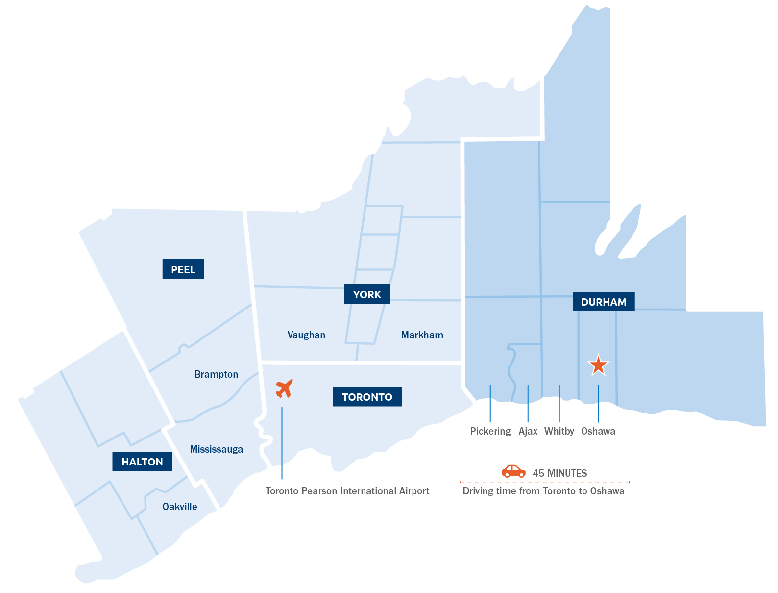 Map of Oshawa in the Greater Toronto Area