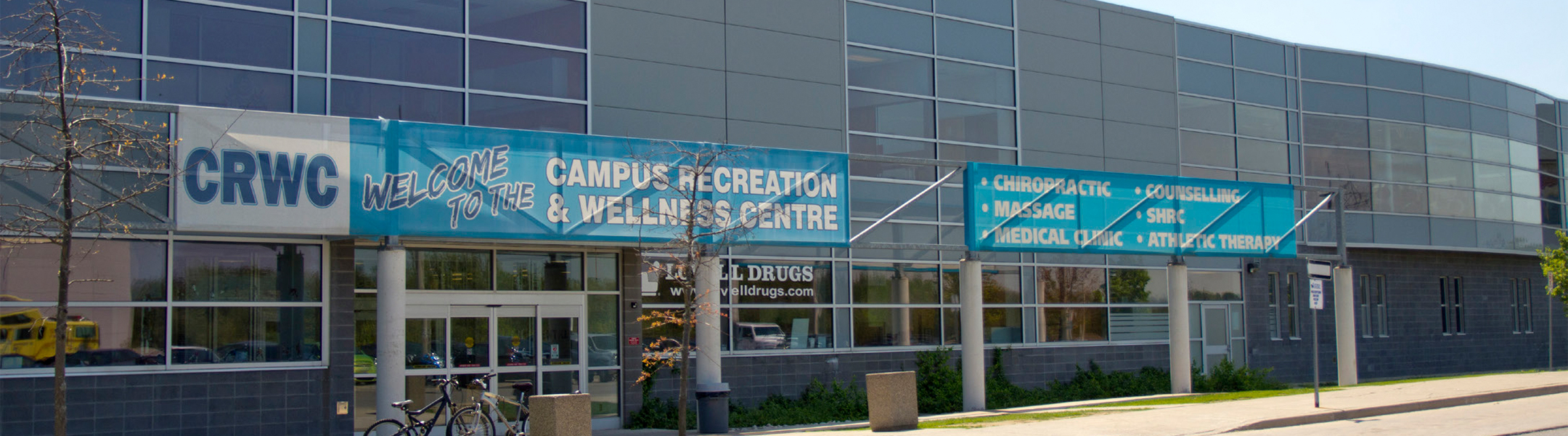 The entrance to the UOIT Campus Recreation and Wellness Centre (CRWC)