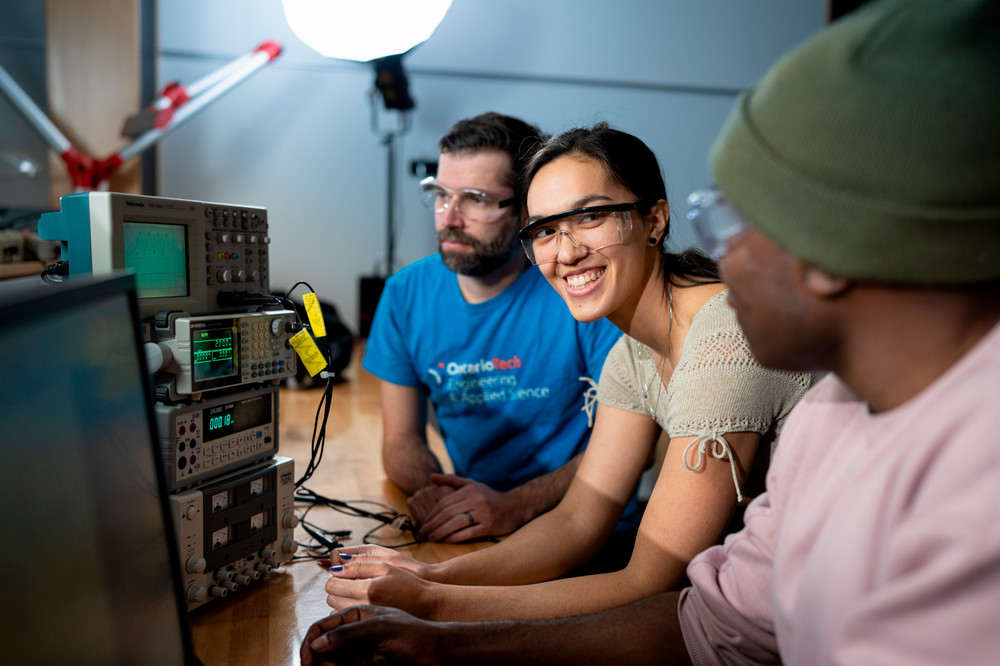 Students in electrical engineering lab. 