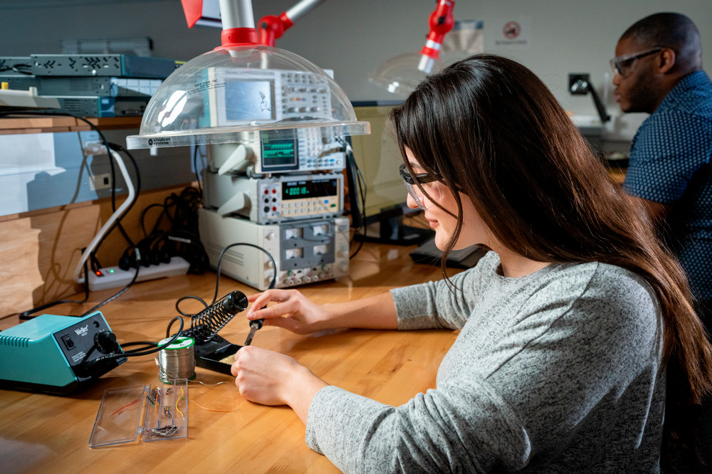 student working on engineering project