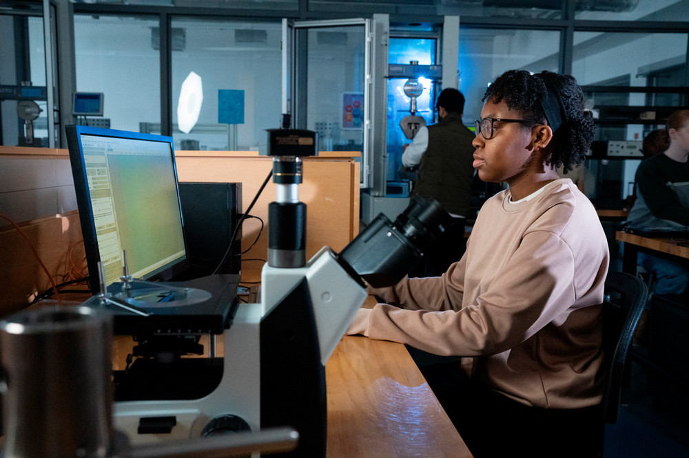 student working on computer