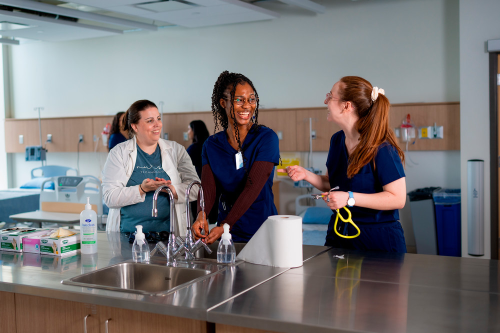 Students in health science lab.