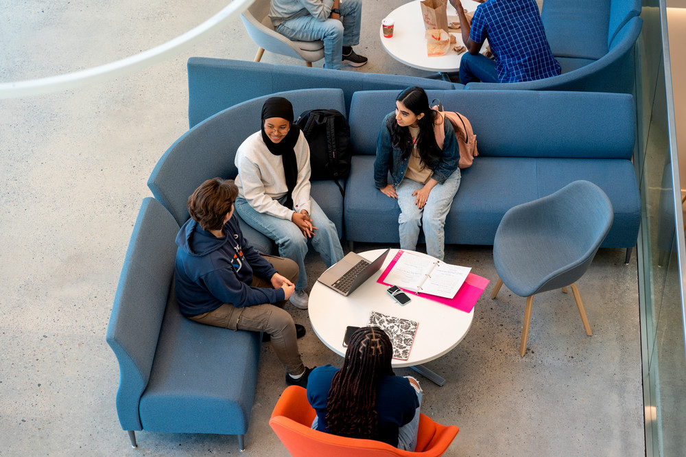 Students in lounge between classes. 