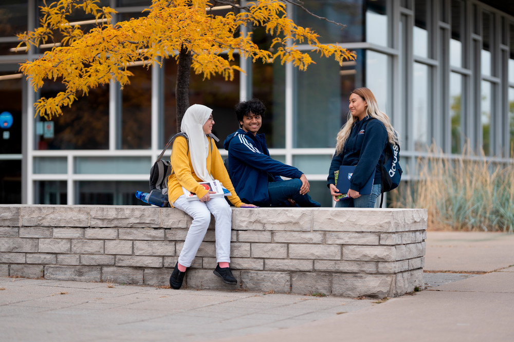 Students outside on campus. 