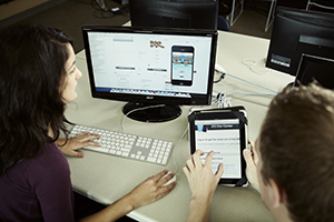 Students in the Applied and Industrial Mathematics program working together in the library