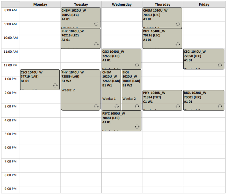 Winter Integrative Neuroscience schedule