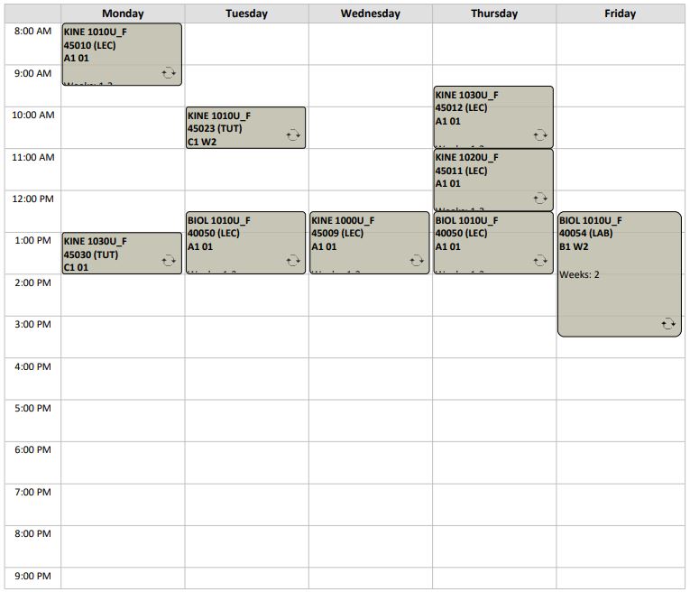 Fall BHSC Kinesiology A02 Biol 1010U