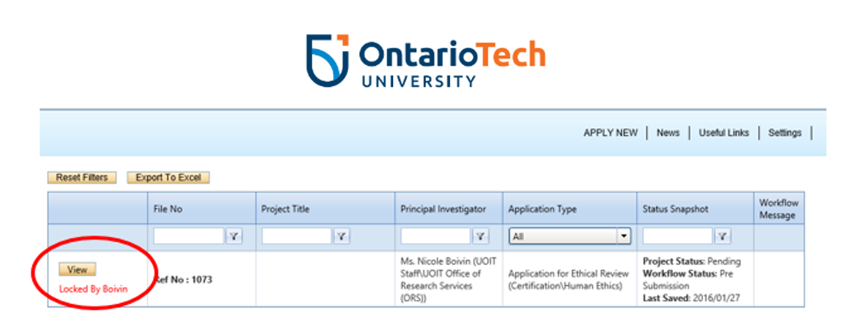 Screenshot of “File that is locked by a project member”. Red circle shows the project member that has locked the file