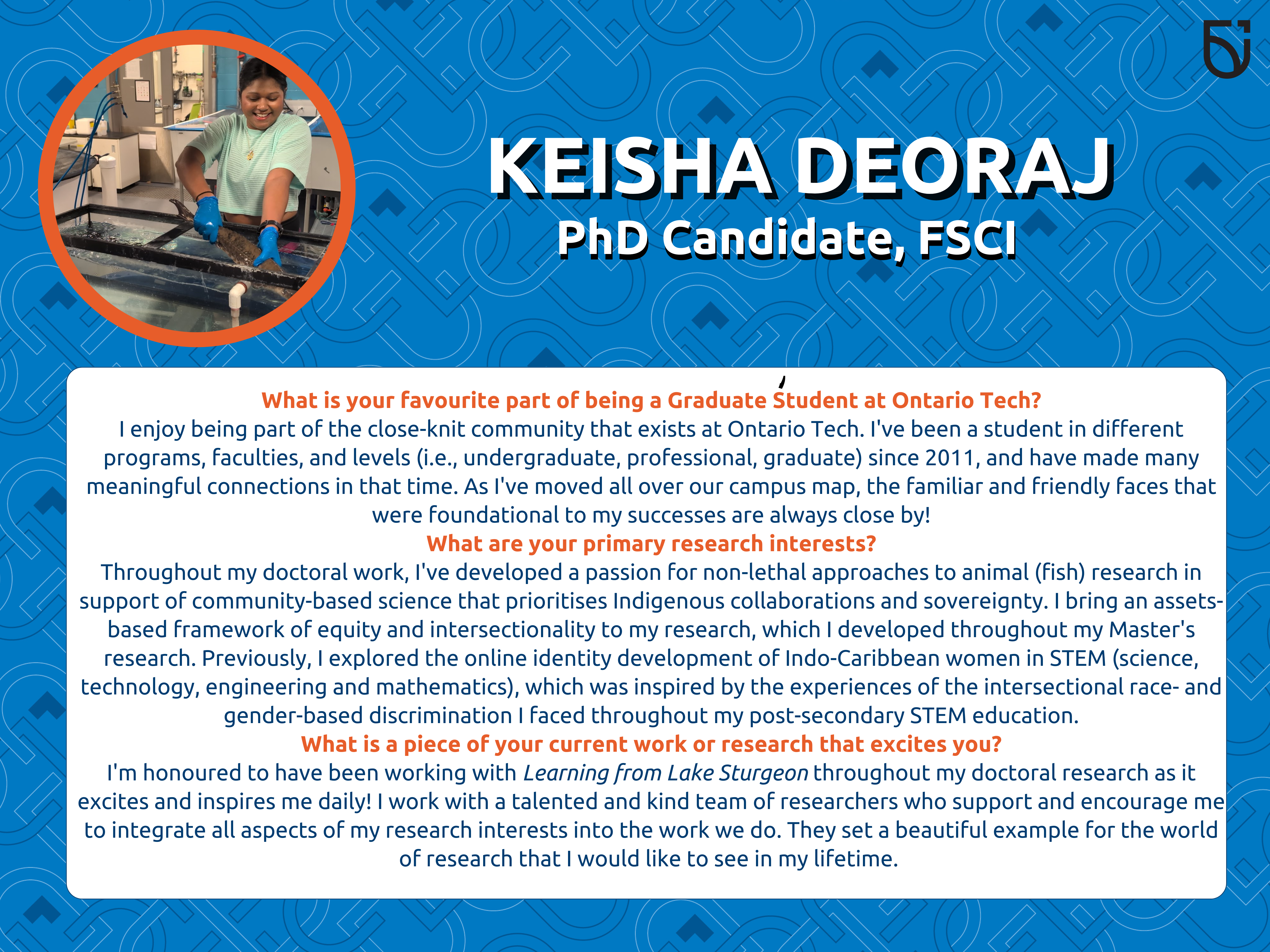 This photo is a Women's Wednesday Feature of Keisha Deoraj, a PhD Candidate in the Faculty of Science
