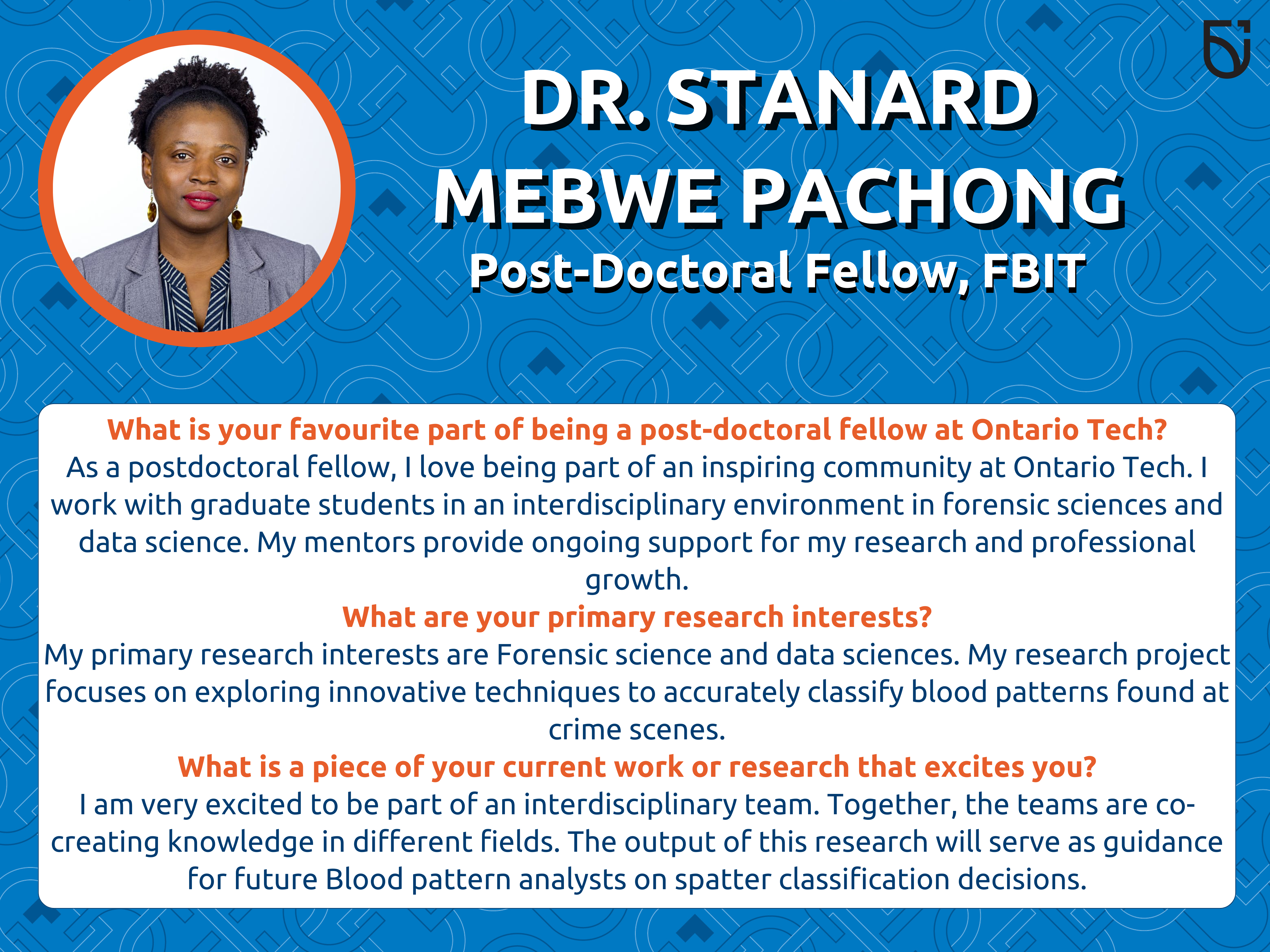 This photo is a Women’s Wednesday feature of Dr. Pachong, a Post-Doctoral Fellow in the Faculty of Business and IT.