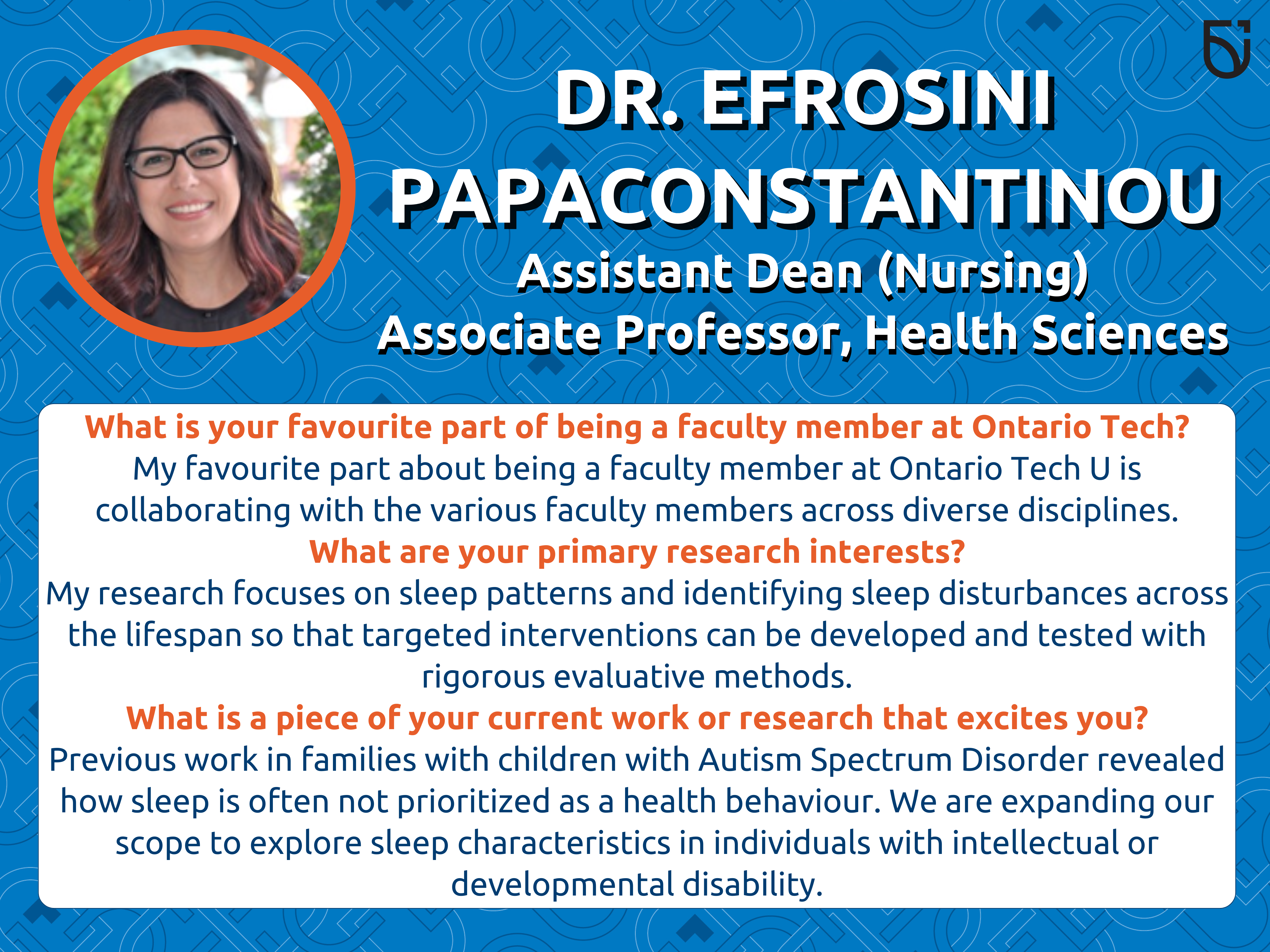 This photo is a Women’s Wednesday feature of Dr. Efrosini Papaconstantinou, an Assistant Dean in Nursing and Associate Professor in the Faculty of Health Sciences.