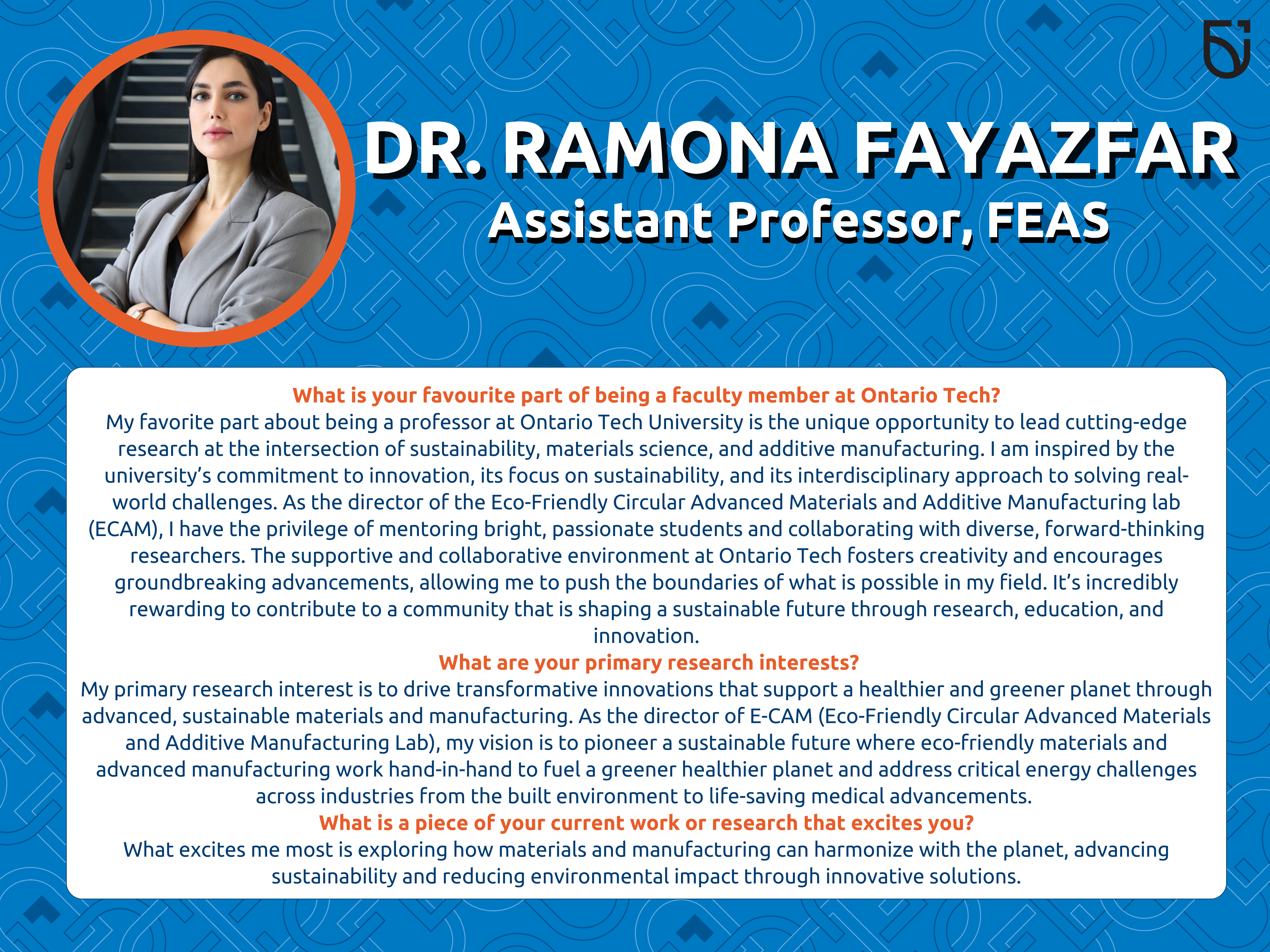 This photo is a Women’s Wednesday feature of Dr. Ramona Fayazfar, an Assistant Professor in the Faculty of Engineering and Applied Science