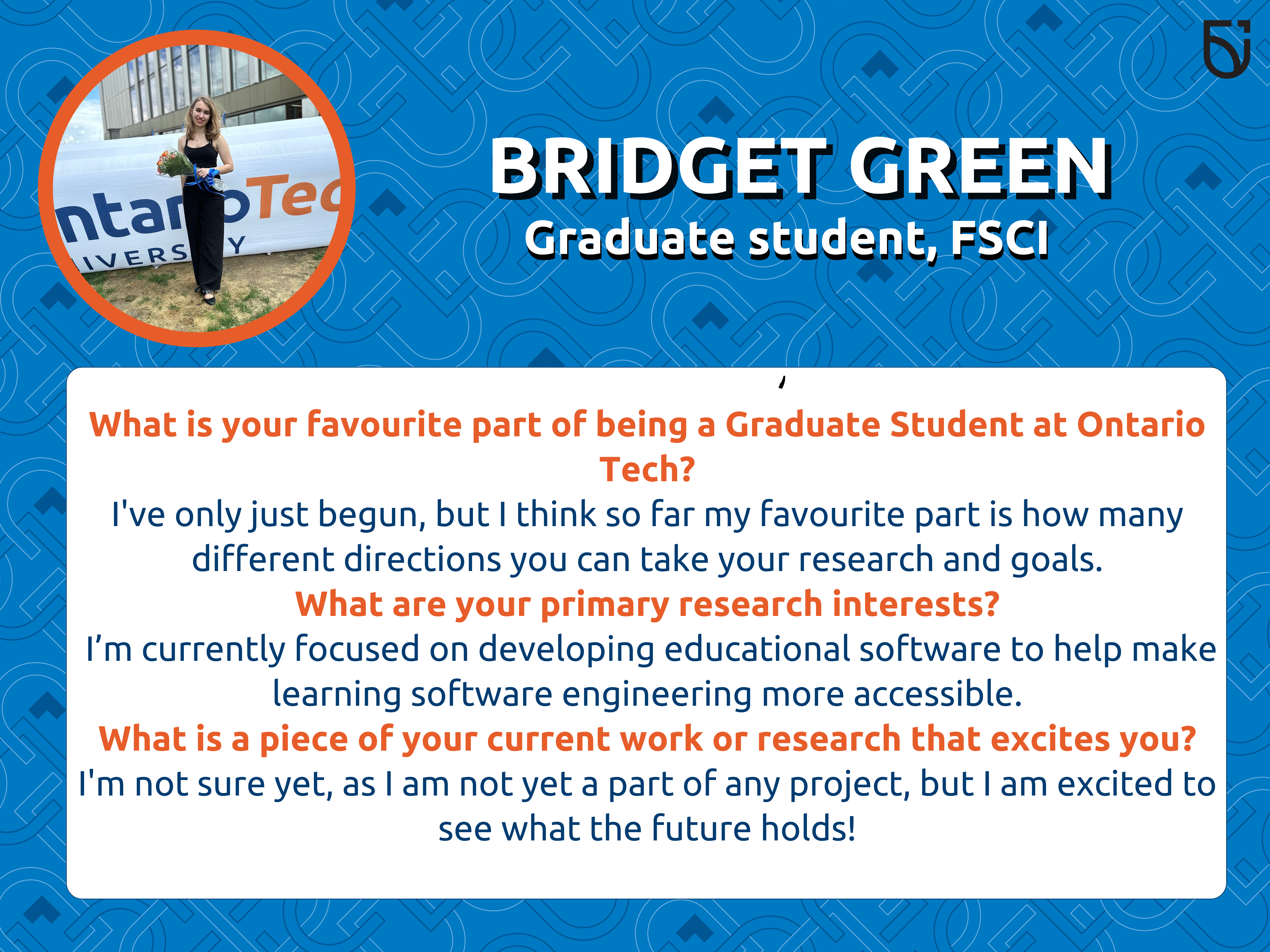 This photo is a Women's Wednesday feature of Bridget Green, a Graduate Student in the Faculty of Science