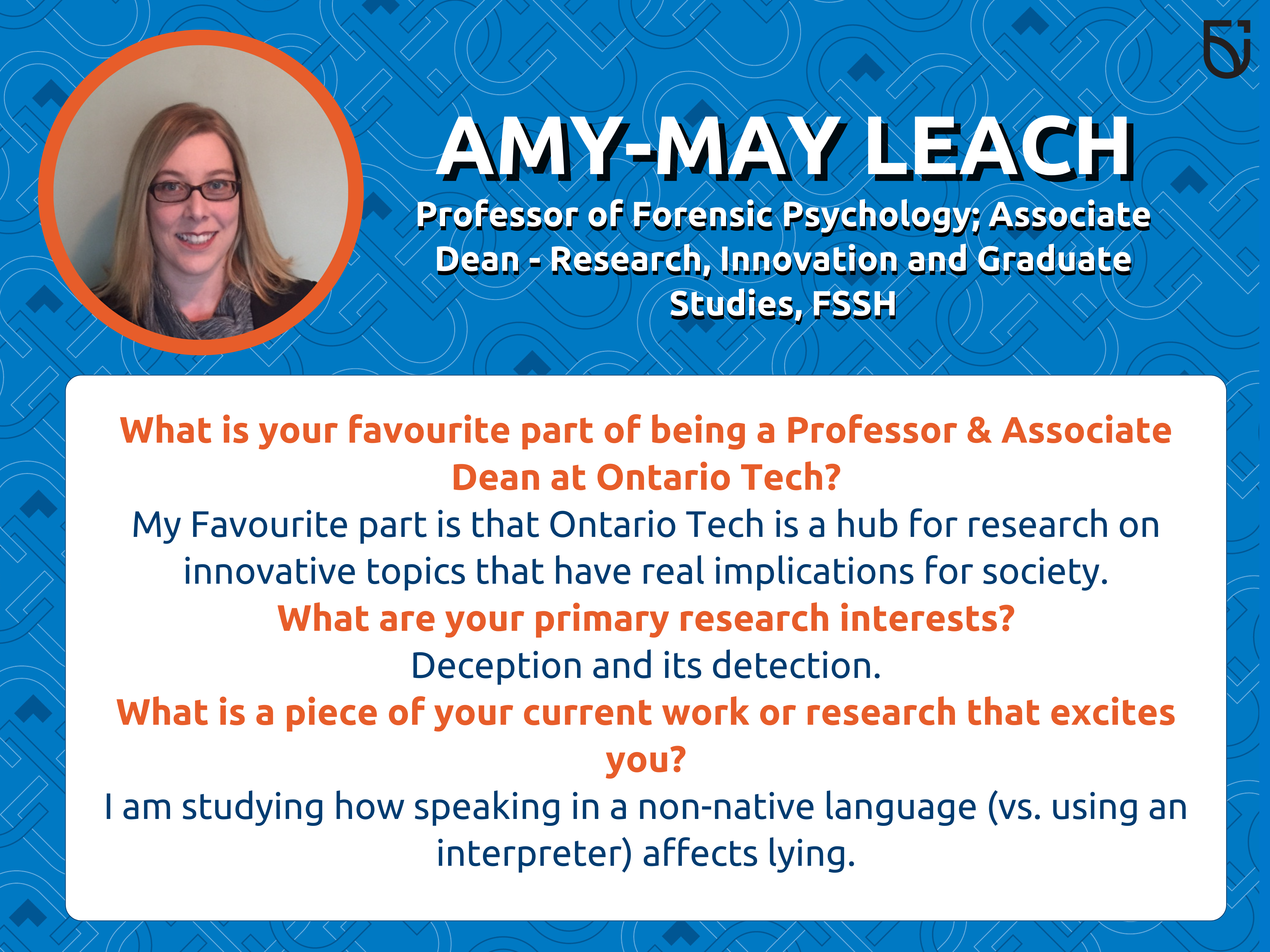 This photo is a Women's Wednesday feature of Dr. Amy Leach, a Professor and Associate Dean in the Faculty of Social Science and Humanities