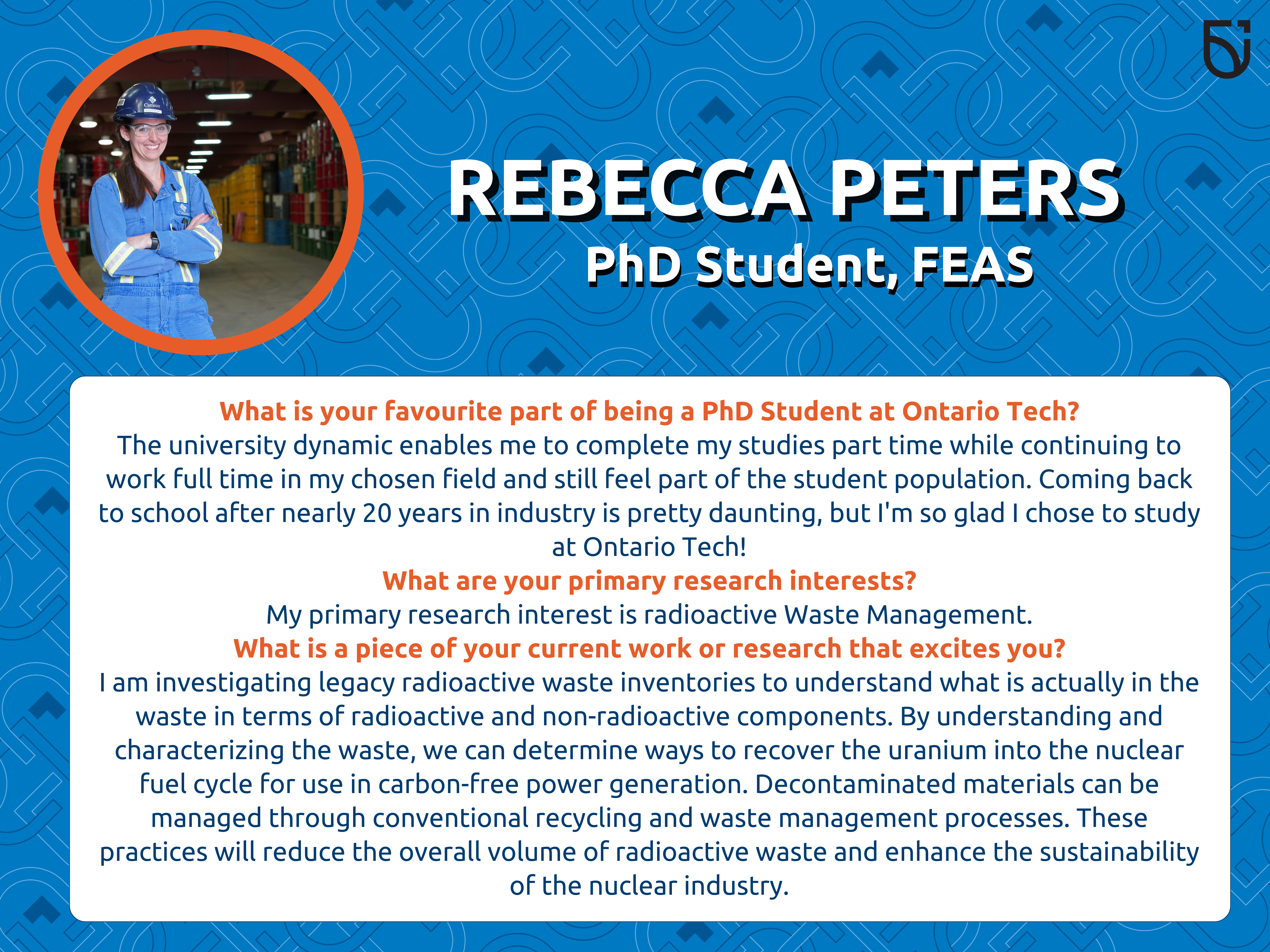 This photo is a Women's Wednesday feature of Rebecca Peters, a Graduate Student in the Faculty of Engineering and Applied Science