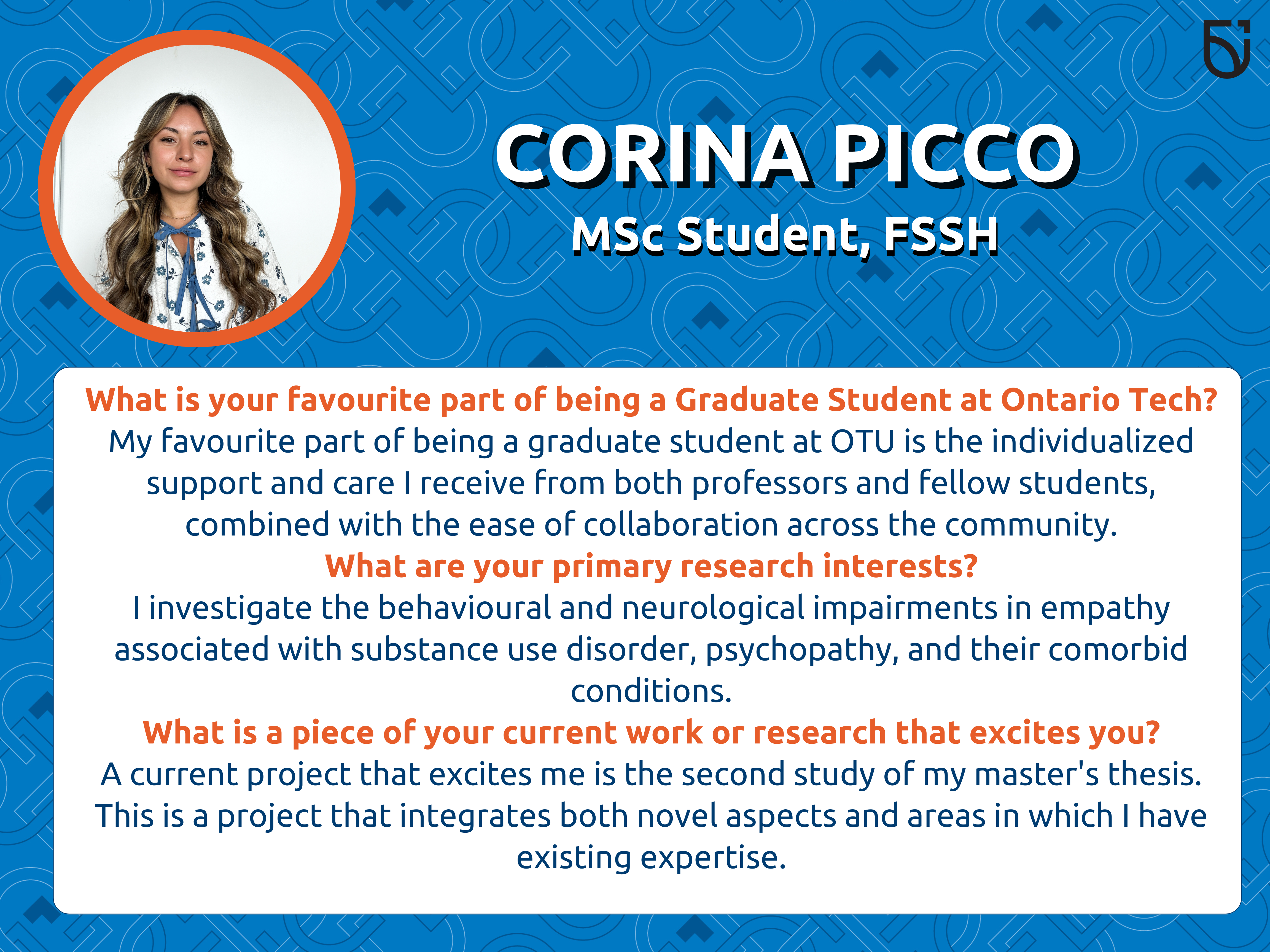 This photo is a Women's Wednesday feature of Corina Picco, and MSc student in the Faculty of Social Science and Humanities. 