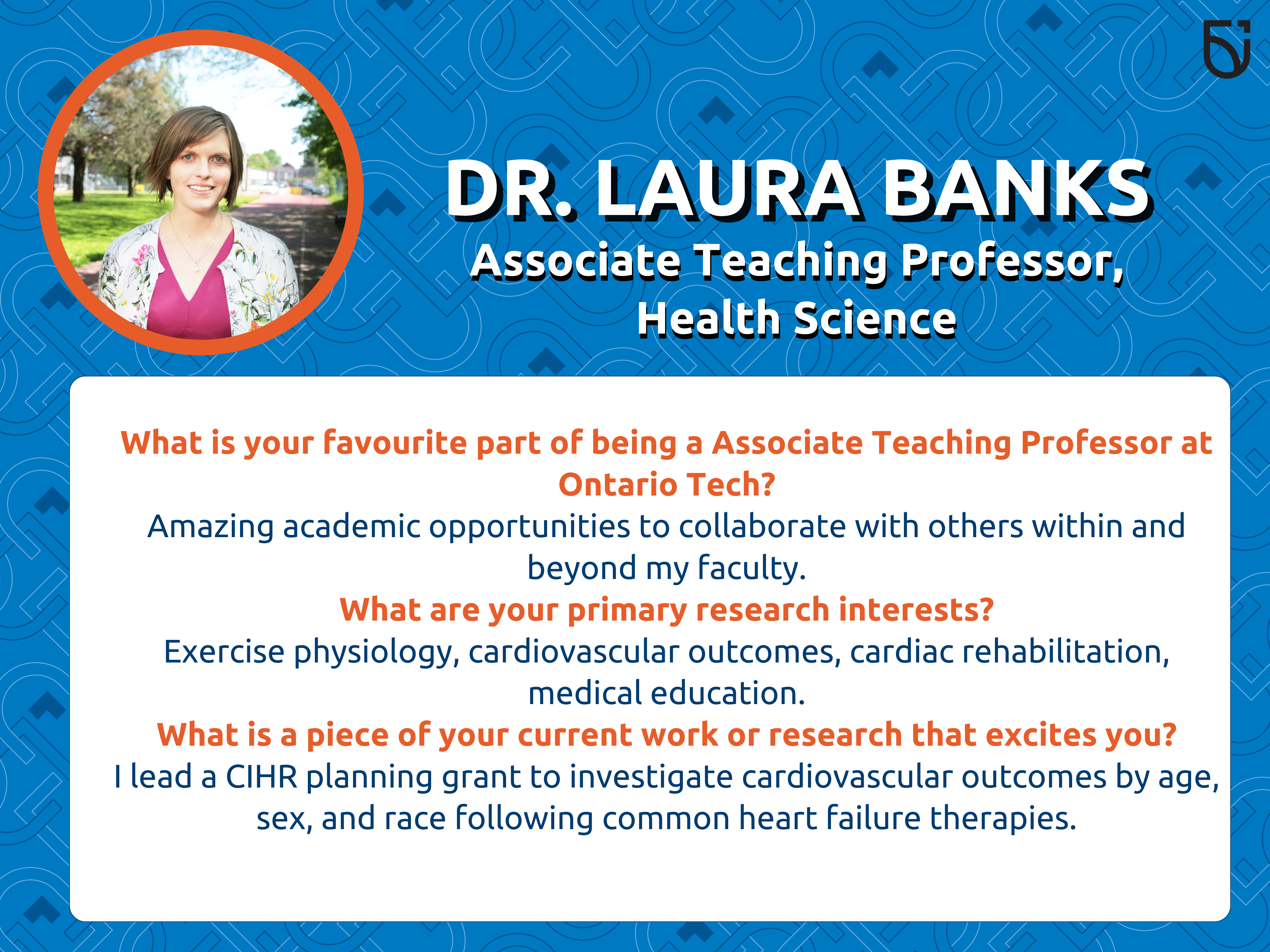 This photo is a Women's Wednesday feature of Dr. Laura Banks, an Associate Teaching Professor in the Faculty of Health Sciences